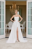 Wedding Dress - Satin A Line Gown Strapless Neckline Pleated Skirt And Train - CH-NAJE1082