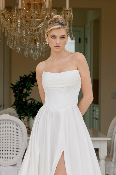 Wedding Dress - Satin A Line Gown Strapless Neckline Pleated Skirt And Train - CH-NAJE1082