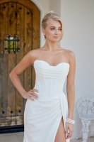  Wedding Dress - Fitted Strapless Sweetheart Neck Boned Bodice Ruched Waistline Satin Slit