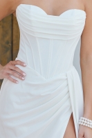  Wedding Dress - Fitted Strapless Sweetheart Neck Boned Bodice Ruched Waistline Satin Slit