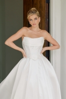  Wedding Dress - Satin A-line Strapless Bodice Peaked Waistline Chapel Length Train