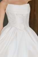  Wedding Dress - Satin A-line Strapless Bodice Peaked Waistline Chapel Length Train
