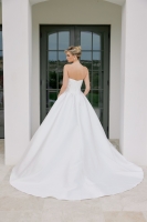  Wedding Dress - Satin A-line Strapless Bodice Peaked Waistline Chapel Length Train