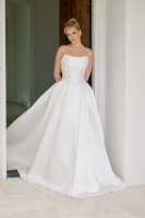  Wedding Dress - Satin A-line Strapless Bodice Peaked Waistline Chapel Length Train