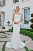  Wedding Dress - Fitted Gown Cowl Neckline Full Length Buttons Chapel Train - CH-NAJW1047
