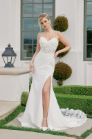  Wedding Dress - Sweetheart Neckline Boned Bodice Leg Slit Partial Lace Train - CH-NAJW1050