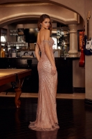 Prom/ Evening - Off Shoulder Fully Beaded Fitted Gown with a Thigh High Slit - CH-NAC1850