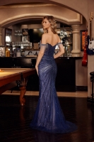 Prom/ Evening - Off Shoulder Fully Beaded Fitted Gown with a Thigh High Slit - CH-NAC1850