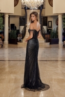 Prom/ Evening - Off Shoulder Fully Beaded Fitted Gown with a Thigh High Slit - CH-NAC1850