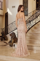 Prom/ Evening - Long Strapless Full Sequin and Beaded Applique Dress - CH-NAR1695