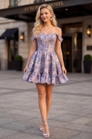 Floral Off Shoulder Corset Ruffle Mini Dress - CH-NAA7018