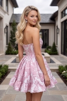 Floral Jacquard Corset Ruffle Mini Dress - CH-NAA7019