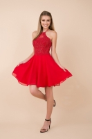 Prom Dress - Mid-open Back Applique Halter Neck A-line Dress - CH-NAG657