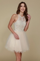 Fully Lined Sparkly Lace Tulle Cocktail Dress - CH-NAB652-CHAMPAGNE