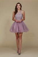 Fully Lined Sparkly Lace Tulle Cocktail Dress - CH-NAB652-MAUVE