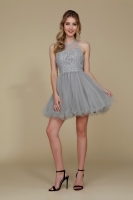 Fully Lined Sparkly Lace Tulle Cocktail Dress - CH-NAB652-SILVER