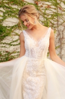 Wedding Dress - Sheer Laces Long Fitted A-line Floor Drape Ruffles Gown - CH-NAE474