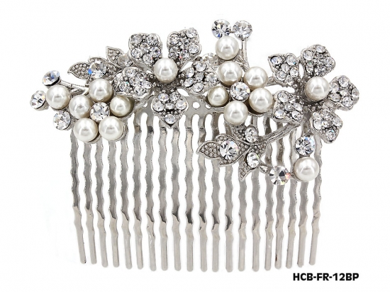 Hair Comb – Bridal Hair Combs & Clips w/ Austrian Crystal Stones Flowers - HCB-FR-12BP