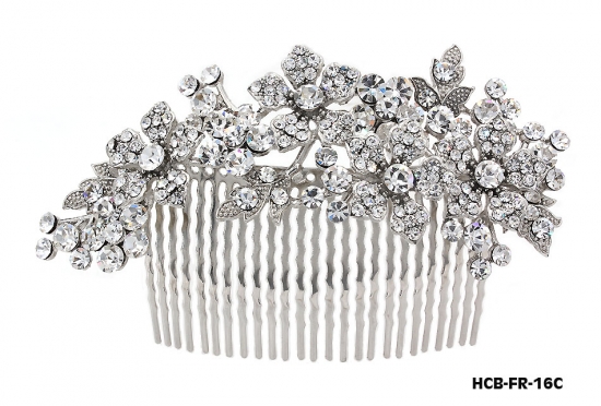 Wedding Hair Comb – Bridal Hair Combs & Clips w/ Austrian Crystal Stones Flowers - HCB-FR-16C
