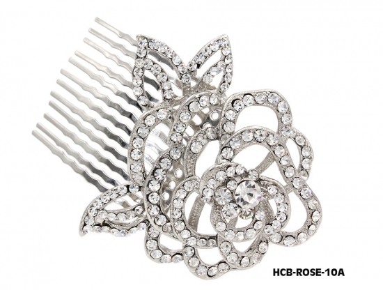 Wedding Hair Comb – Bridal Hair Combs & Clips w/ Austrian Crystal Stones Rose - HCB-ROSE-10A