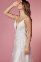Wedding Dress - A-line Classic V-neck Side Cutouts Laced Straps Ball Gown - CH-NAC461