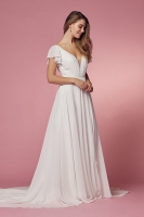 Wedding Dress - Cross V Neck With Cutout Short Sleeves A-line Gown - CH-NAR471