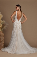 Deep V Neckline With Flower Appliques On Flower Lace Fabric In Mermaid Shape Gown - CH-NAJE917