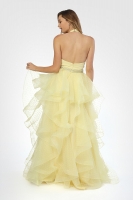 Dotted Tiered Dress with A V-neck Bodice - Lemon - CH-NAT256LM