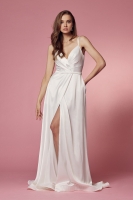 Wedding Dress - Elegant Cross V Neck Double Straps A Line Gown - CH-NAE484