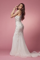Wedding Dress - Floor Length With Halter Neckline, Flower Lace Detail And Zipper Back - CH-NAW901
