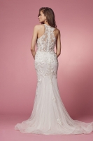 Wedding Dress - Floor Length With Halter Neckline, Flower Lace Detail And Zipper Back - CH-NAW901