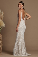 Wedding Dress - Floor Length Gown With Plunge Neckline With Beading Detail On Top Of Leaf Lace Fabric - CH-NAJE915