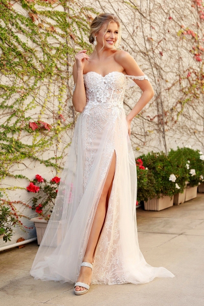 Off Shoulder Boho Inspired Tulle Layers A-line Gown - CH-NAE441