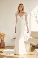 Sheer Bishop Sleeves With Flower Applique Cuff With Sweetheart Neckline - CH-NAJE919