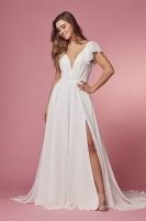 Cross V Neck With Cutout Short Sleeves A-line Gown - CH-NAR471P