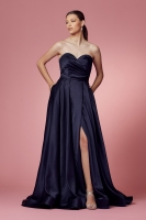 Surplice Neckline Floor Length Gown With Open Slit In The Front - CH-NAR1036