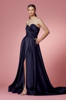 Surplice Neckline Floor Length Gown With Open Slit In The Front - CH-NAR1036