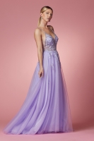  Deep V Neckline With Mesh And Flowers Embellishment - CH-NAT1012