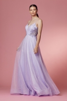 Deep V Neckline with Mesh, Flower Embellishments Covered On The Side and Back - CH-NAT1033