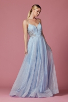 Deep V Neckline with Mesh, Flower Embellishments Covered On The Side and Back - CH-NAT1033