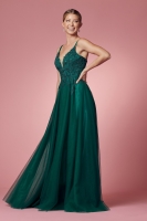 A-line Plunging Deep V-Neckline Gown with Leaf Lace Embroidered - CH-NAR357