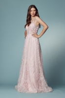 Deep V Neckline and Beautiful Flower Embellishments with Rhinestone Detail - CH-NAT1009