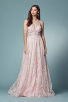 Deep V Neckline and Beautiful Flower Embellishments with Rhinestone Detail - CH-NAT1009