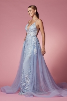 Lace And Beads Embroidered Mermaid Gown with Detachable Overskirt - CH-NAF485
