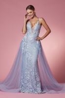 Lace And Beads Embroidered Mermaid Gown with Detachable Overskirt - CH-NAF485