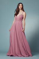 V-neck Sleeve-less Tulle Long Chiffon Bridesmaid Dress - CH-NAR416P