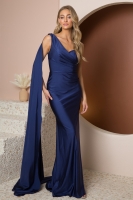 One Shoulder Drape Sleeve Mermaid Long Gown - CH-NAE475
