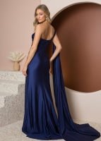 One Shoulder Drape Sleeve Mermaid Long Gown - CH-NAE475