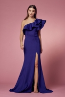 One Shoulder Ruffle Overlay Trumpet Long Gown - CH-NAE467