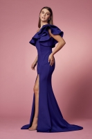 One Shoulder Ruffle Overlay Trumpet Long Gown - CH-NAE467